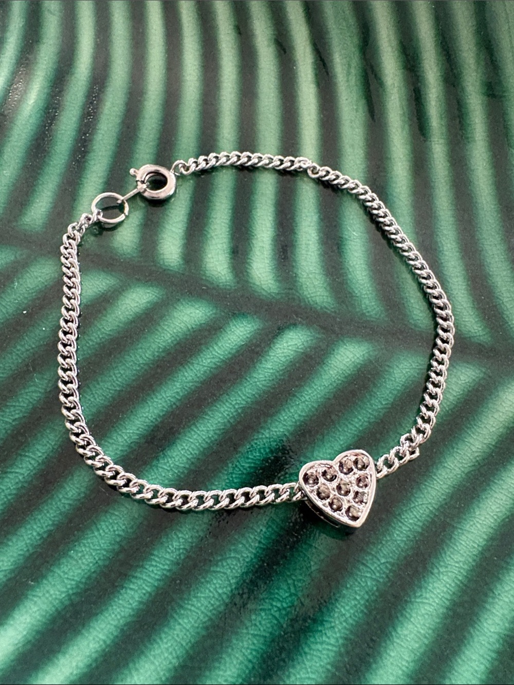 Hand Crafted Silver Tone Heart Charm Chain Bracelet